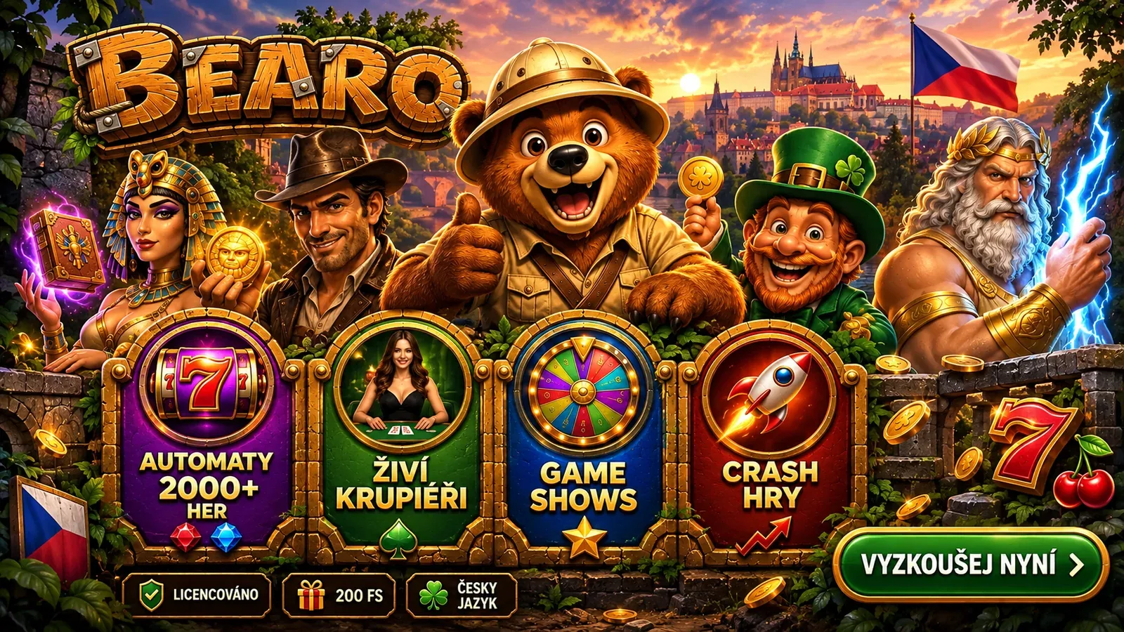 Kategorie her v Bearo kasinu — automaty, živí krupiéři, game shows a crash hry